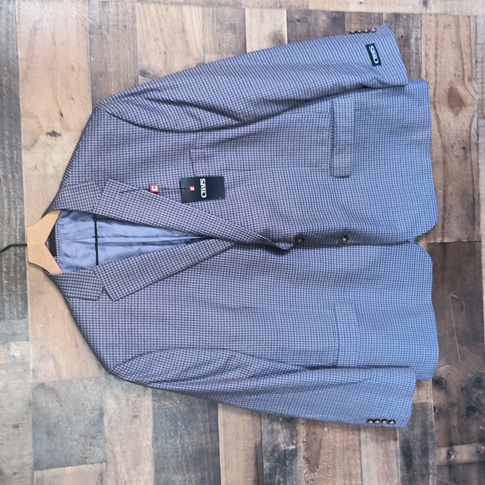 NWT Chaps Cosby Gray Blue Check Sports Coat Blazer Sz 52R Men